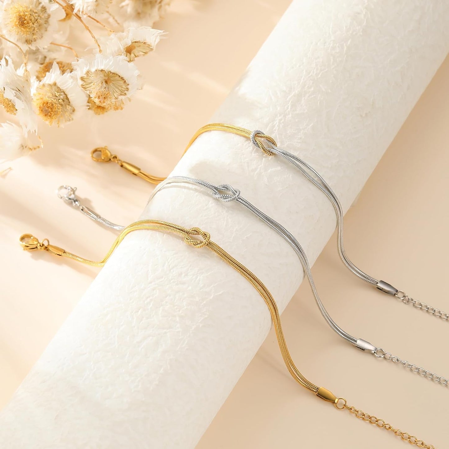 Stackable Love Knot Bracelet-Gold Knot Bracelets for Women Trendy -14K Gold Plated Knot Bracelets Dainty Gold Bracelet for Womens Non Tarnish Waterproof Jewelry for Women Gifts