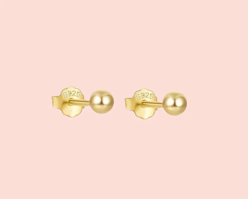 18K Gold Plated Gold Ball round Stud Earrings