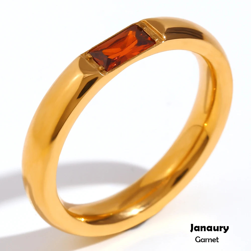 18K Gold Plated Shiny 12 Colors Birthstone Ring Stainless Steel Gold Plated Zircon Rings Zodiac Constellationfor Women
