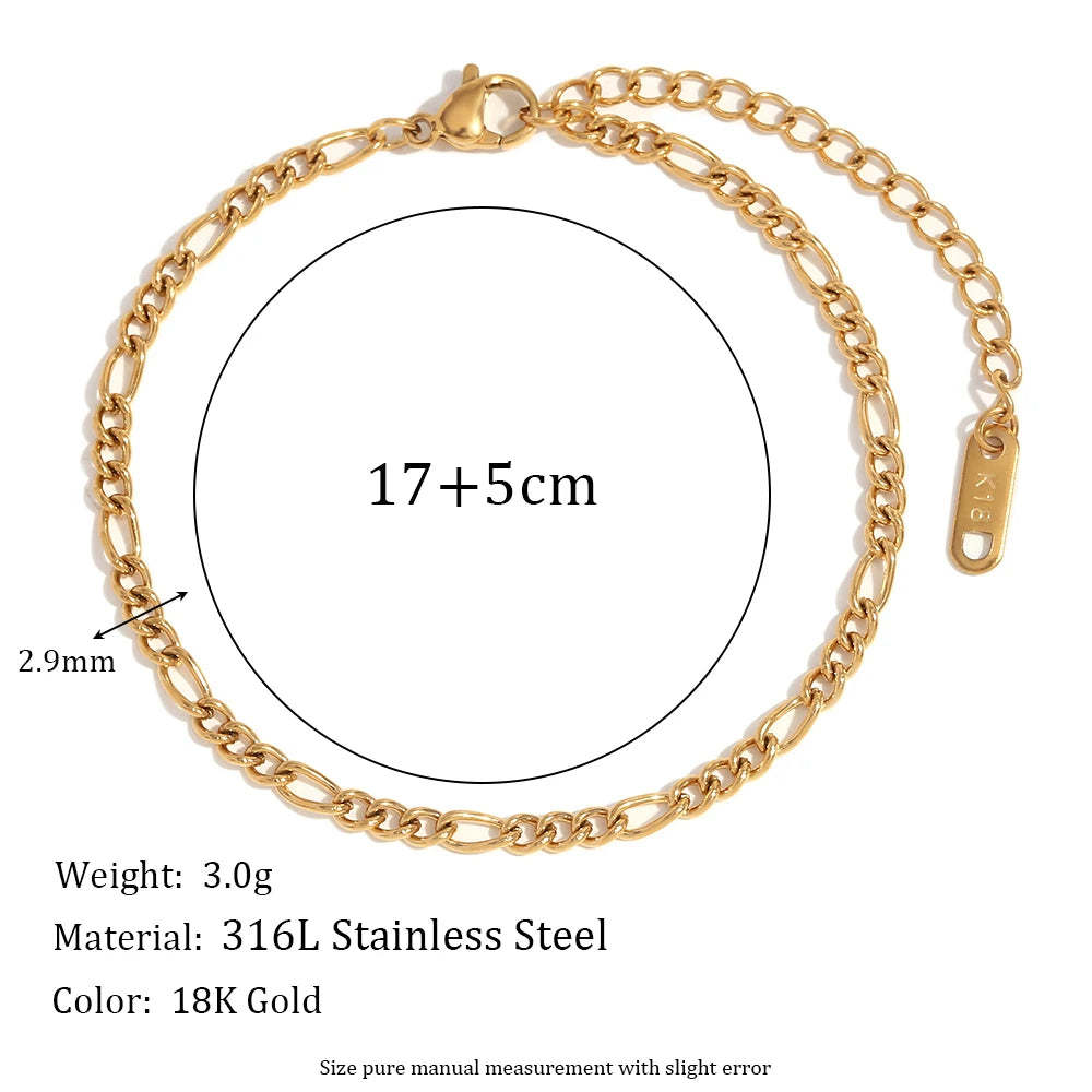 Blade Chain Figaro Chain Twists Chain Bracelet 18K Gold Plated 316L Stainless Steel Jewelry Women'S Hand Bracelets