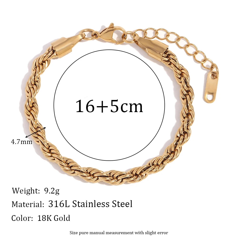 Blade Chain Figaro Chain Twists Chain Bracelet 18K Gold Plated 316L Stainless Steel Jewelry Women'S Hand Bracelets