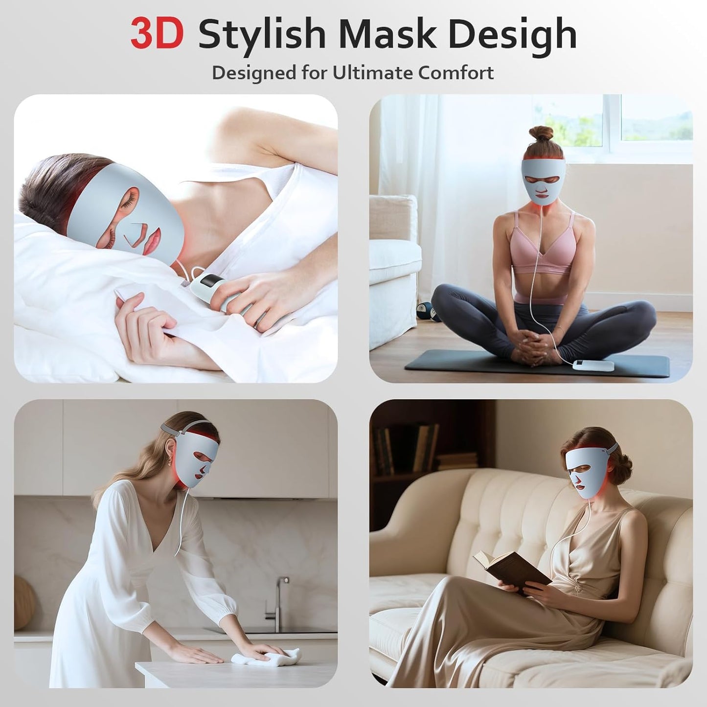 Red Light Therapy for Face,Red Light Mask with 850Nm NIR, 4 Light Modes LED Light Therapy Mask,3D Stylish LED Mask Skin Care at Home,Valentines & Mother'S Day Gift Idea for Women Mom Wife