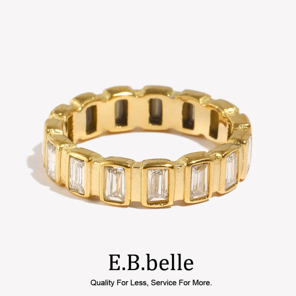 Small Square CZ Stone Index Finger Ring Stainless Steel 18K Gold Plated Minimalist Gold Zircon Rings for Women Unisex