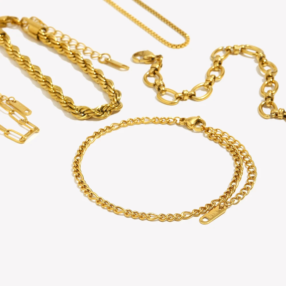 Blade Chain Figaro Chain Twists Chain Bracelet 18K Gold Plated 316L Stainless Steel Jewelry Women'S Hand Bracelets