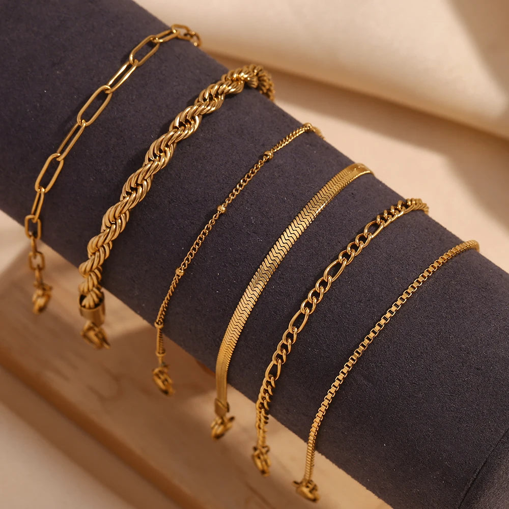 Blade Chain Figaro Chain Twists Chain Bracelet 18K Gold Plated 316L Stainless Steel Jewelry Women'S Hand Bracelets