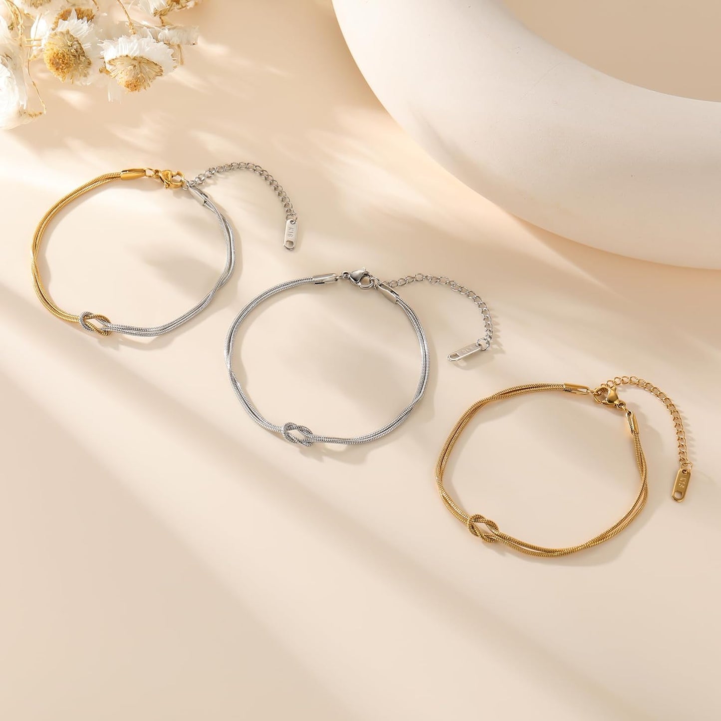Stackable Love Knot Bracelet-Gold Knot Bracelets for Women Trendy -14K Gold Plated Knot Bracelets Dainty Gold Bracelet for Womens Non Tarnish Waterproof Jewelry for Women Gifts