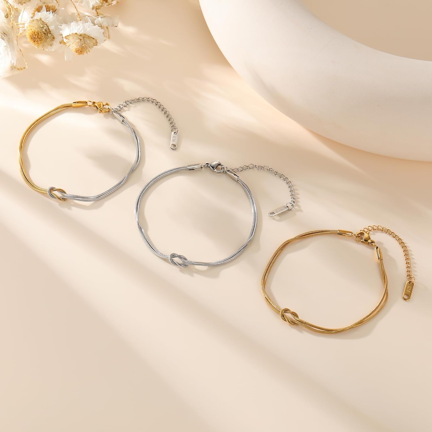 Stackable Love Knot Bracelet-Gold Knot Bracelets for Women Trendy -14K Gold Plated Knot Bracelets Dainty Gold Bracelet for Womens Non Tarnish Waterproof Jewelry for Women Gifts