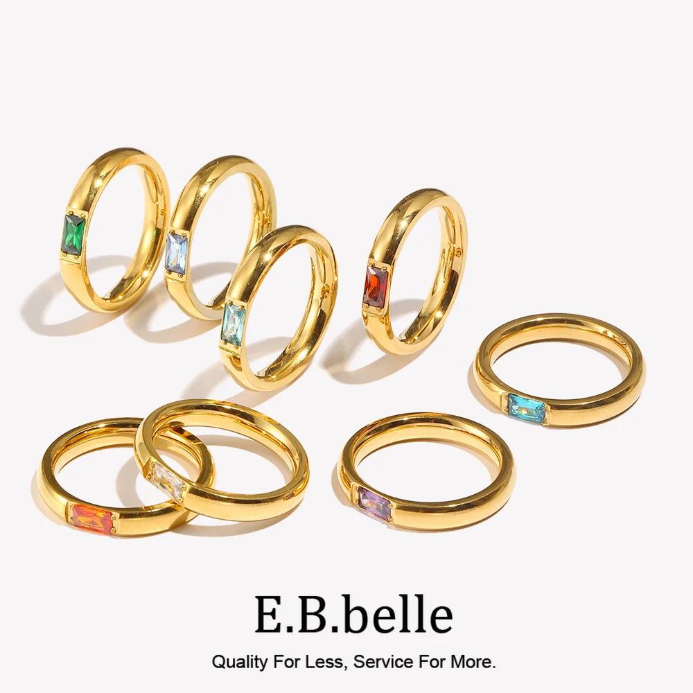 18K Gold Plated Shiny 12 Colors Birthstone Ring Stainless Steel Gold Plated Zircon Rings Zodiac Constellationfor Women
