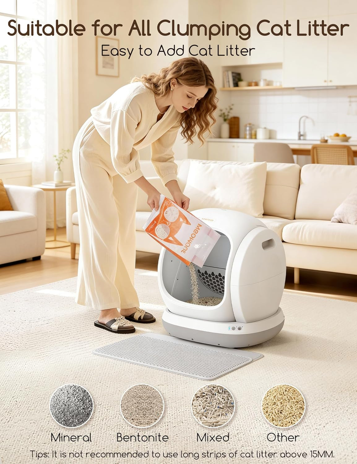 Automatic Self Cleaning Cat Litter Box with APP Control, Odor Free, Cat-Safe Anti-Stuck Technology, Larger Space & Low Entry for Multiple Cats, Kittens & Senior Pets