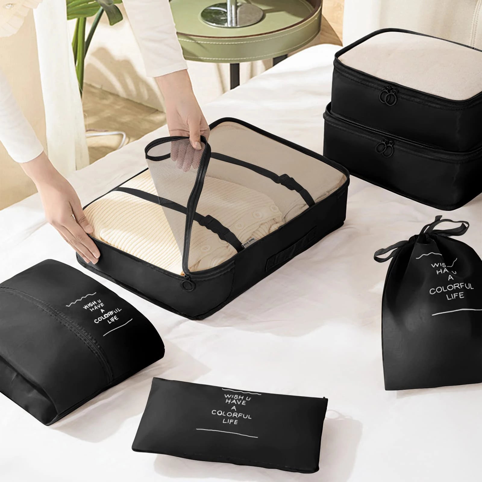 7 Pcs/Set Travel Organizer Storage Bags Suitcase Packing Cubes Set Cases Portable Luggage Clothes Shoe Tidy Pouch Folding.-Zmt