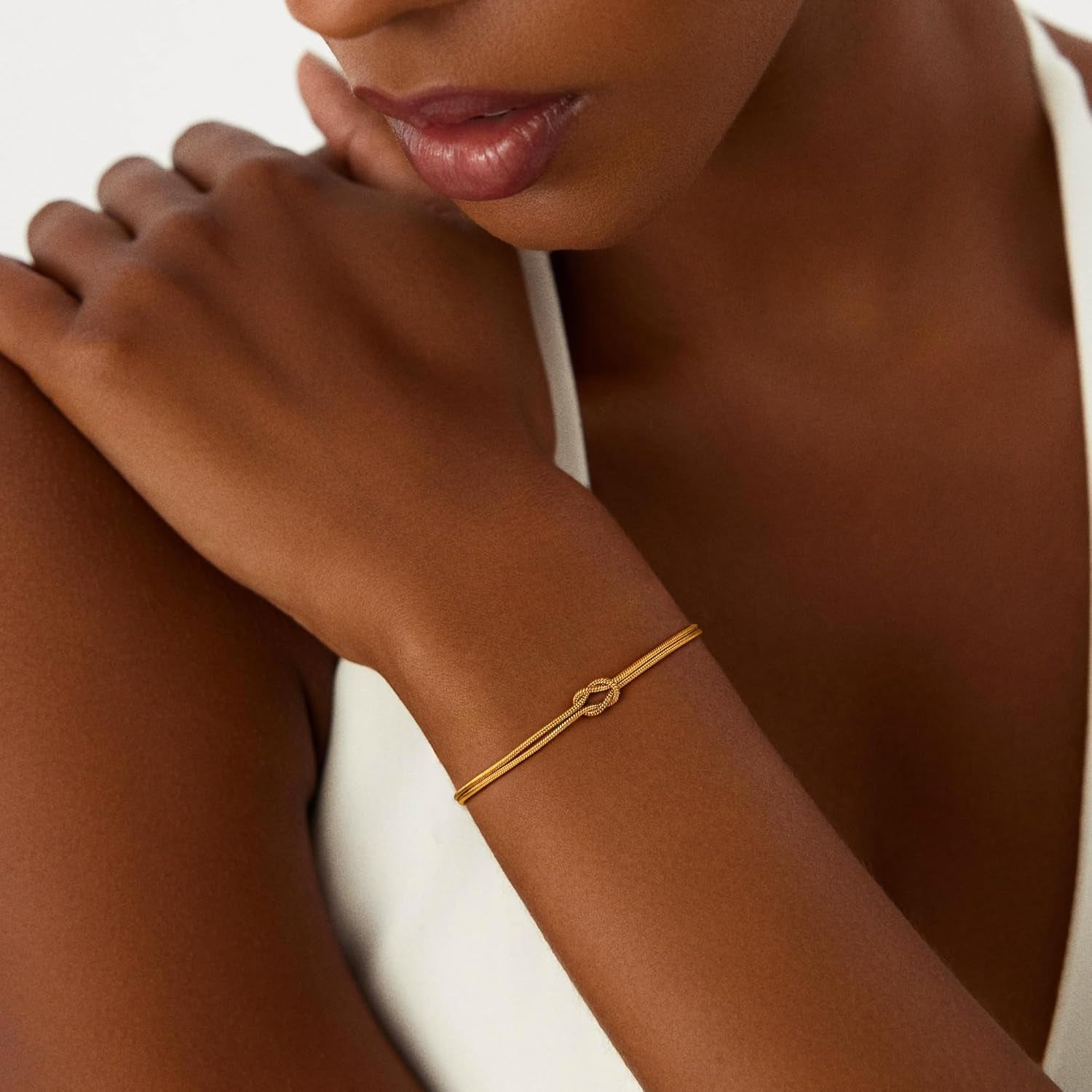 Stackable Love Knot Bracelet-Gold Knot Bracelets for Women Trendy -14K Gold Plated Knot Bracelets Dainty Gold Bracelet for Womens Non Tarnish Waterproof Jewelry for Women Gifts