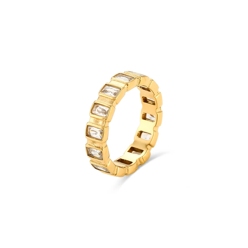 Small Square CZ Stone Index Finger Ring Stainless Steel 18K Gold Plated Minimalist Gold Zircon Rings for Women Unisex