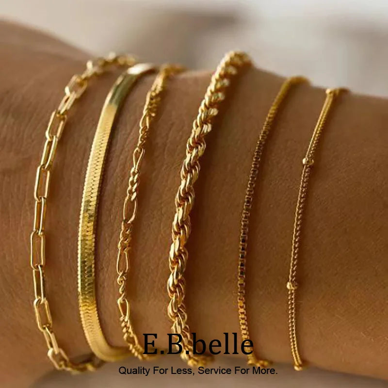 Blade Chain Figaro Chain Twists Chain Bracelet 18K Gold Plated 316L Stainless Steel Jewelry Women'S Hand Bracelets