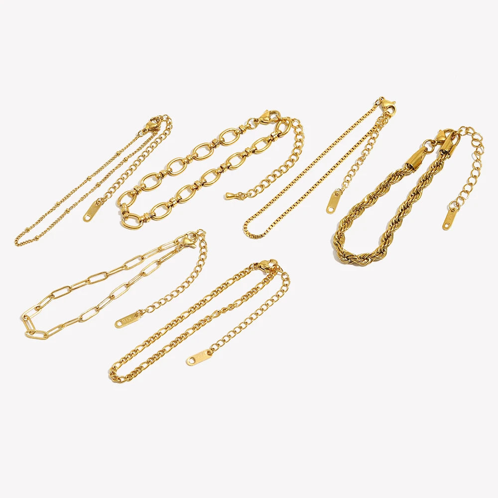 Blade Chain Figaro Chain Twists Chain Bracelet 18K Gold Plated 316L Stainless Steel Jewelry Women'S Hand Bracelets