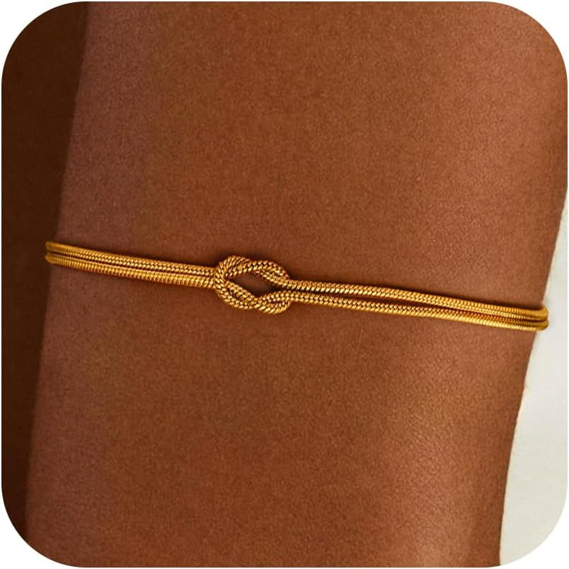 Stackable Love Knot Bracelet-Gold Knot Bracelets for Women Trendy -14K Gold Plated Knot Bracelets Dainty Gold Bracelet for Womens Non Tarnish Waterproof Jewelry for Women Gifts