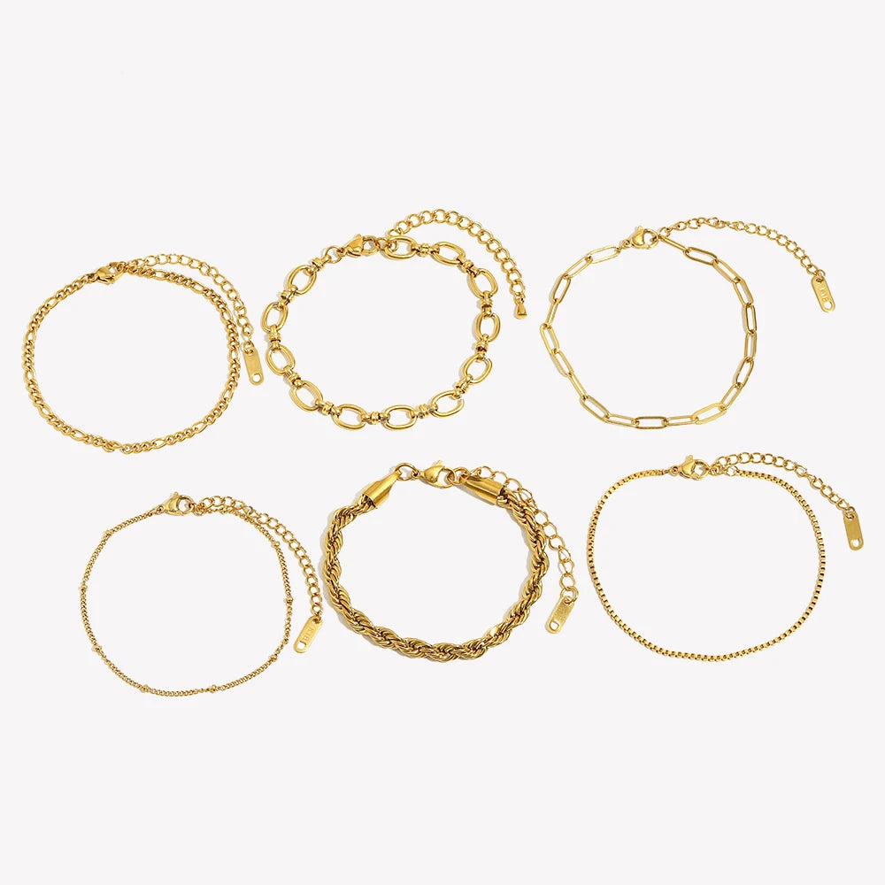 Blade Chain Figaro Chain Twists Chain Bracelet 18K Gold Plated 316L Stainless Steel Jewelry Women'S Hand Bracelets