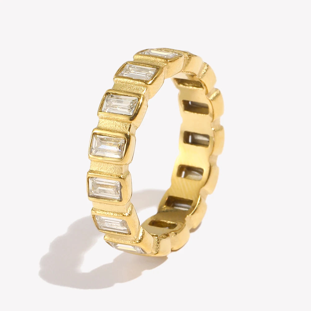Small Square CZ Stone Index Finger Ring Stainless Steel 18K Gold Plated Minimalist Gold Zircon Rings for Women Unisex