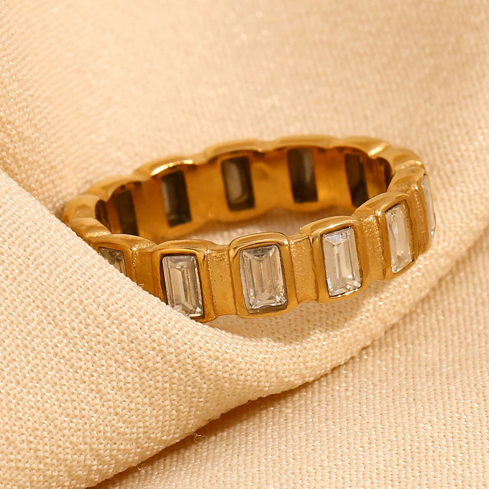 Small Square CZ Stone Index Finger Ring Stainless Steel 18K Gold Plated Minimalist Gold Zircon Rings for Women Unisex